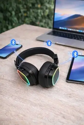 Kablosuz Bluetooth Kulaklık |Güçlü Ses |Uzun Pil Ömrü |RGB Işıklı Kafa Üstü Kulaklık |Modern Tasarım