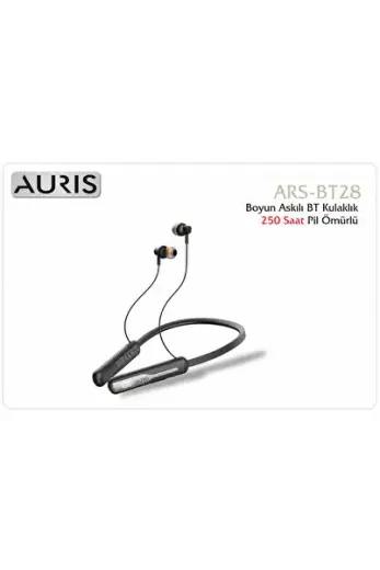 BT28 250 Saat LCD Boyun Askılı Pil Göstergeli Mikrofonlu Boyun Bantlı Bluetooth Kulaklık Siyah