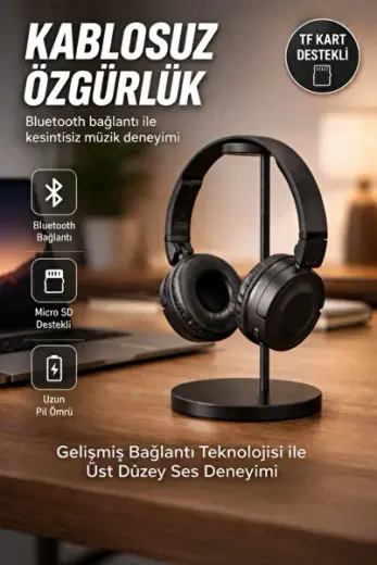 Bluetooth Kulaklık Kablosuz Stereo Kulaklık Macaron Kulaklık Renkli-siyah