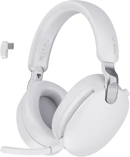 Aula A500 Hybrid ANC 2.4GHz Kablosuz ve Bluetooth 5.4 AUX Mikrofonlu Kulak üstü Kulaklık Beyaz