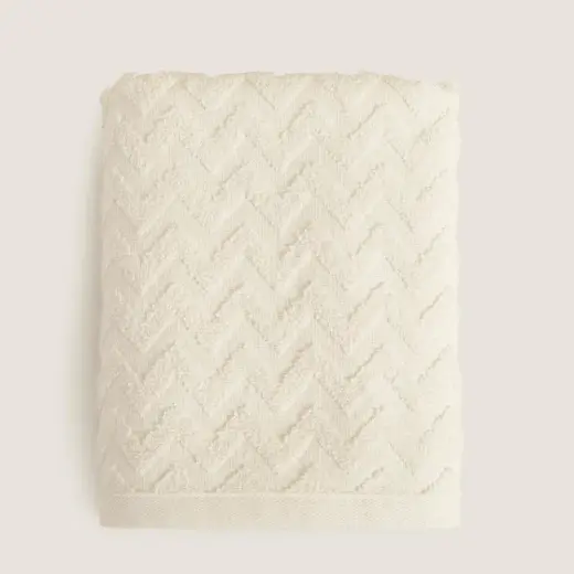 Zigzag %100 Pamuk Banyo Havlusu 70x140 cm Ekru