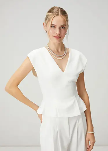 Kırık Beyaz Twill Bluz