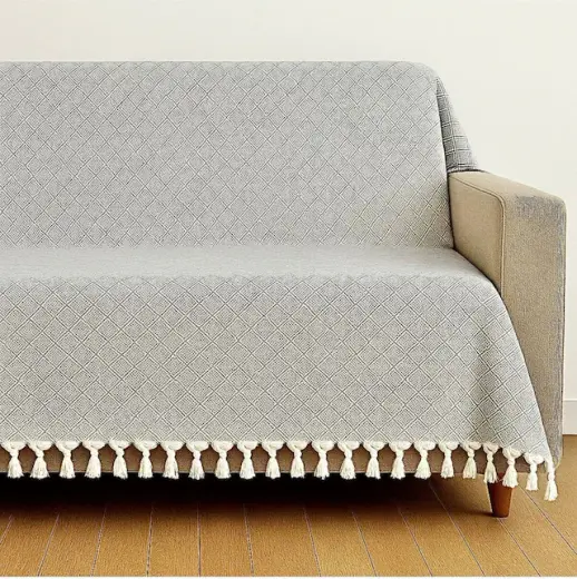 Dama Desen Dokuma %100 Pamuklu Çok Amaçlı Pike Koltuk Örtüsü 180x230 Gri