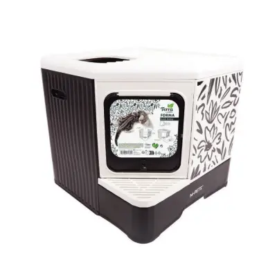 M-Pets Terra Forma Eco Desenli Kapalı Kedi Tuvaleti 50x52x48cm (Siyah)