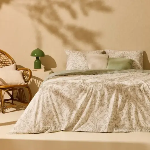 Evidea Soft Zen Kolay Ütülenir Tek Kişilik Nevresim Takımı - Ekru / Yeşil