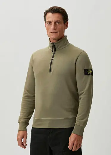 Haki Yakası Fermuarlı Sweatshirt