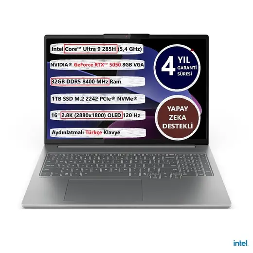 Lenovo Ideapad Pro 5 16IAH10 83JM004WTR U9-285H 32 GB 1 TB SSD 8 GB RTX5050 16" Dos OLED Dizüstü Bilgisayar