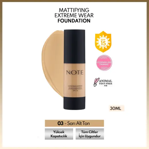 Note Mattifying Extreme Wear Foundation Fondöten 03 Medium Beige
