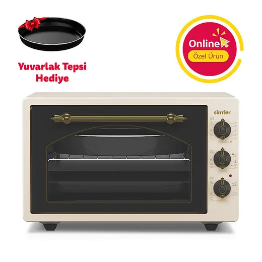 Simfer 4295 Retro Bej 42LT Turbo Fan Mini / Midi Fırın – 6 Fonksiyon, Yoğurt Yapma & Buz Çözme Özellikli