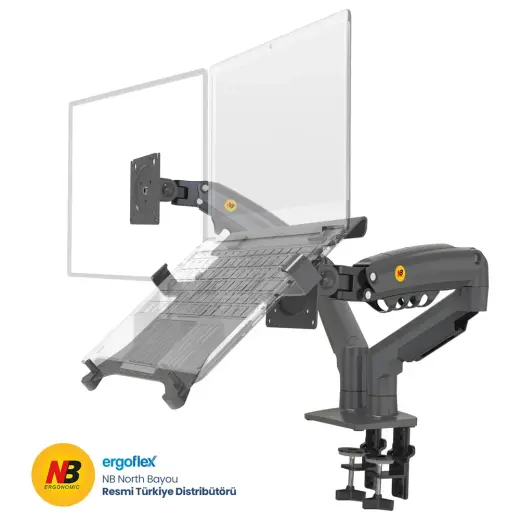 Nb North Bayou Ergonomik North Bayou NB F160L 17"-27" Amortisörlü Monitör Tutucu ve 10"-17" Laptop Standı Premium 2023 Yeni Tasarım