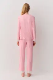 Pembe Puantiyeli Jane Gömlek Yaka Pijama Takımı 4