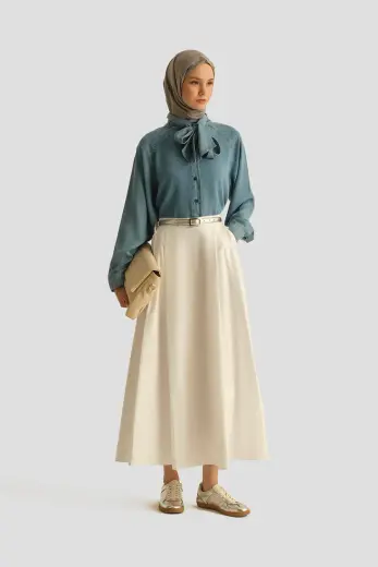 Armine Fular Detaylı Tencel Gömlek 25YD9144 İndigo