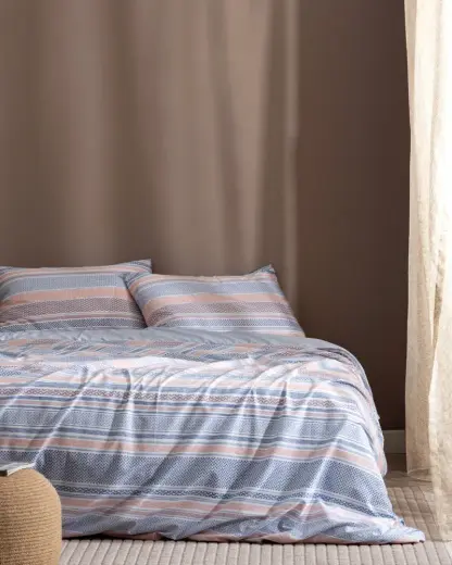 Favor King Size %100 Pamuk Ranforce Baskılı Çarşaflı Nevresim Takımı - Mavi