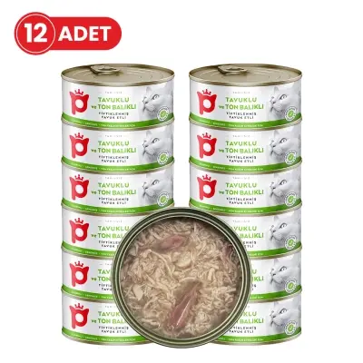 Petlebi Sos İçinde Tiftiklenmiş Taze Tavuk Etli ve Ton Balıklı Kedi Konservesi 70gr (12 Adet)