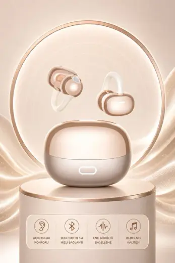 Premium Bluetooth 5.4 Küpe Kulaklık, Clip-On Açık Kulak Kablosuz Kulaklık, ENC Gürültü Engelleme, Hi-Res Ses, IPX5 TWS Earbuds, Derin Bas Performansı