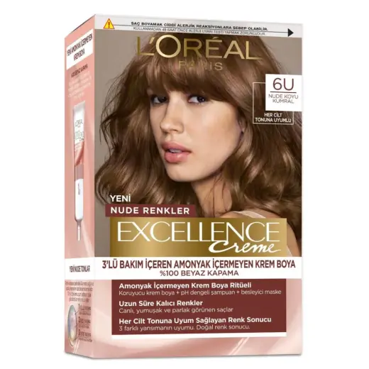 Loreal Paris Excellence Creme Nude Renkler Saç Boyası - 6U Nude Koyu Kumral