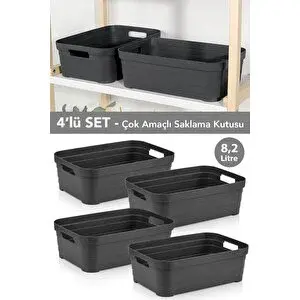 Meleni Home 4 Adet Dekoratif Piramit Saklama Kutusu - Dolap İçi Düzenleyici Organizer Kutu 8,2 Litre Antrasit