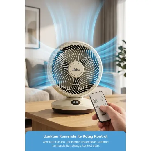 Sinbo SF-7702 Uzaktan Kumandalı Sessiz Mini Vantilatör Aroma Terapi Koku Yuvalı Otomatik Salınımlı Masaüstü Fan