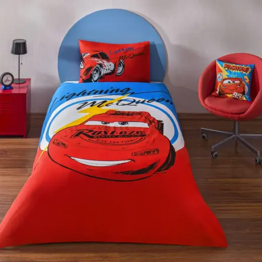 Taç Lisanslı Disney Cars Mcqueen Tek Kişilik Pamuk Nevresim Takımı