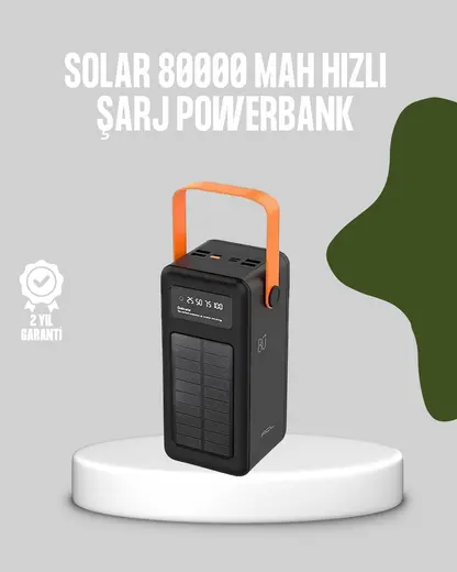 YamanHobi 80000 mAh Solar Powerbank Göstergeli Fenerli Hızlı Şarj Taşınabilir Şarj Cihazı -