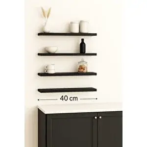 Yankı - BYEG 40 Cm 4lü Mat Siyah Mdf Uçan Duvar Rafı Gizli Bağlantı Kitaplık
