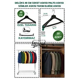 Manken İstanbul 20 Adet 48 Cm Kaydırma Yapmaz, Geniş Omuz, Özel Üretim Ceket Askısı,palto Askısı,takım Elbise Askısı
