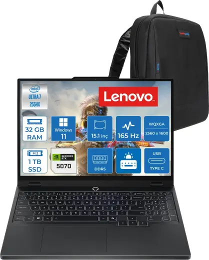 Lenovo Legion 5 15IAX10 Intel Core Ultra 7 255HX Ddr5 32GB 1tb SSD RTX5070/8GB/115W 15.1" Wqxga (2560X1600) OLED 1000NITS 165Hz WINDOWS11PRO Gaming Laptop 83F0008BTRP11+ZETTAÇANTA