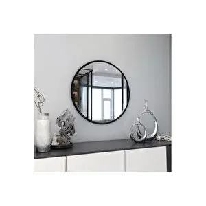 Vivense Marsah Home Metal Çerçeveli̇ Yuvarlak Ayna, Si̇yah, 70x70
