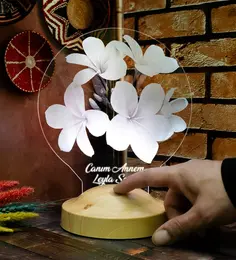 Anneye Hediye Plumeria Çiçeği Led Lamba, Doğum Günü Çiçekli Hediye, Kişiye Özel İsimli Hediye 5