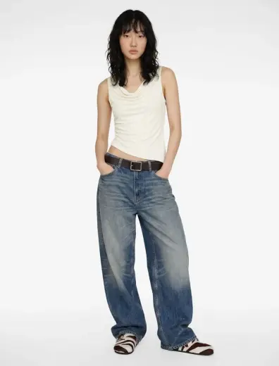 Slim Fit Viskon Kolsuz Asimetrik Degaje Yaka Bluz