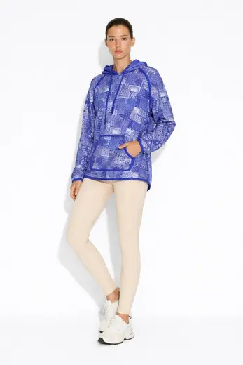 Mizalle Mavi Etnik Desenli Kanguru Cepli Sweatshirt