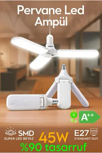 Ultra Güçlü 3 Kollu 40-45w Ampul Led Aydınlatma Beyaz Işık Led Ampul