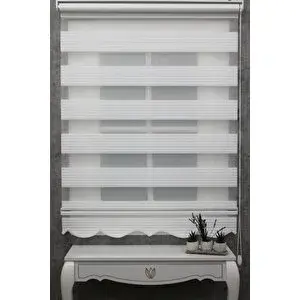 Trend Stor Perde Ekru Geniş Plise Etek Dilimli Zebra Stor Güneşlik Perde 200x200 cm
