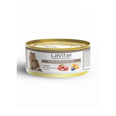 LaVital Kuzu Etli Yaban Mersinli ve Zerdeçallı Kısırlaştırılmış Yetişkin Kedi Konservesi 85gr