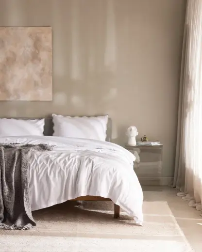 Justine King Size %100 Pamuk Çarşaflı Nevresim Takımı - Beyaz/Taş