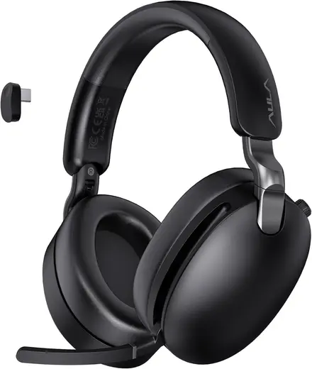 Aula A500 Hybrid ANC 2.4GHz Kablosuz ve Bluetooth 5.4 AUX Mikrofonlu Kulak üstü Kulaklık Siyah