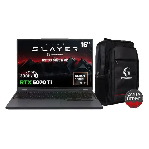 Game Garaj Slayer R9T3D-5070Ti V2 C6 AMD Ryzen 9 9955HX3D 64 GB RAM 2 TB SSD RTX5070Ti 16" 300Hz QHD+ IPS FreeDOS Gaming Laptop