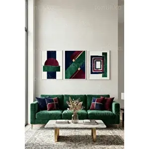 Tontilika Modern Soyut Geometrik 3’lü Ahşap Çerçeveli Tablo Seti 50 x 70 cm