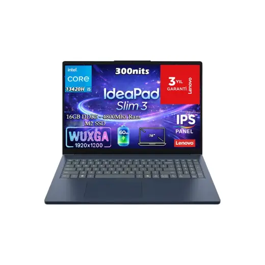 Lenovo Ideapad Slim 3 16IRH10 Intel Core I5-13420H 16GB 1tb SSD 16" Wuxga (1920X1200) IPS Panel Freedos Taşınabilir Bilgisayar 83K20009TR