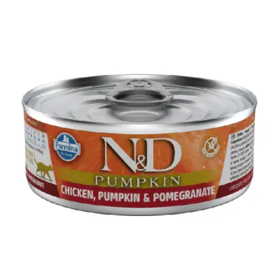 N&D Pumpkin Balkabaklı Tavuklu ve Narlı Tahılsız Yetişkin Kedi Konservesi 70gr
