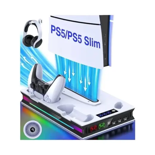 Comse Ps5 Slim Pro Fonksiyonel Fanlı Şarj Standı LED Göstergeli Dijital ve CD Li Sürüm Uyumlu Yh60