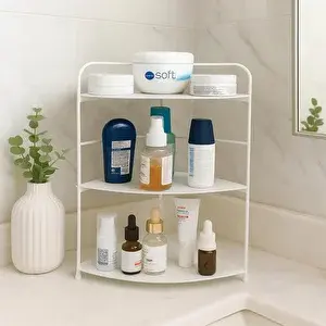 DECORELAX Banyo Mutfak Düzenleyici Organizer Köşe Rafı Beyaz - Ayarlanabilir 3 Raflı Baharatlık