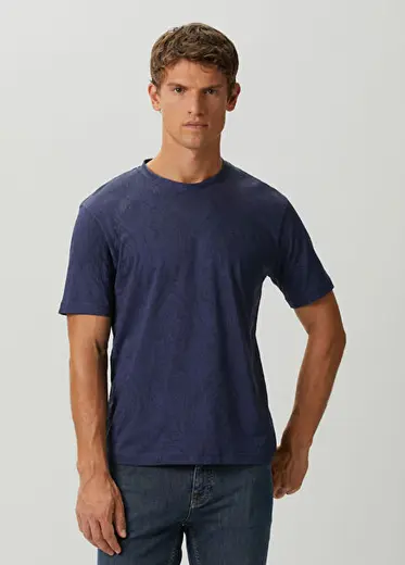 Lacivert Etnik Desenli T-shirt