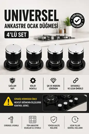 KUMTEL Ankastre Set Üstü Ocak Düğmesi Krom Kapaklı 4'lü