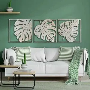 Ent Wood Art Ahşap Duvar Tablosu, 3 Parça Ahşap Modern Yaprak Duvar Dekoru, Geometrik Desen Duvar Paneli, Akçaağaç 71x71 cm