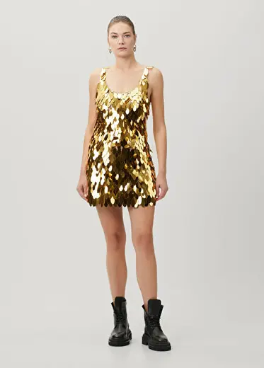 Robe Gold Midi Kokteyl Elbise