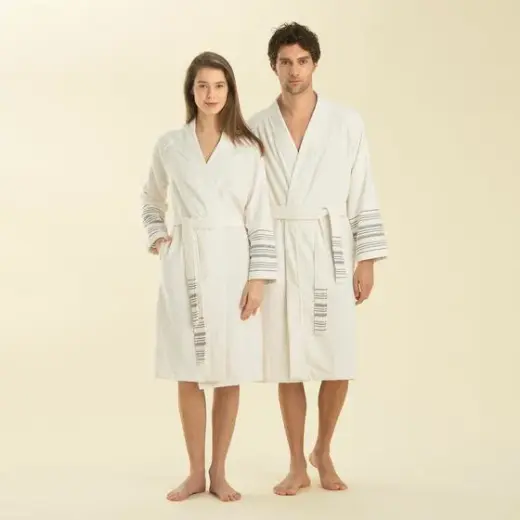 Derın Bambu Unısex Bornoz Ekru/Marin Mavi