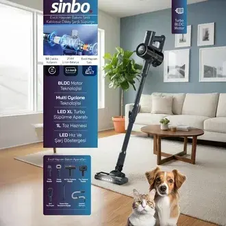 Sinbo SVC-8634 Hayvan Setli Kablosuz Dikey Süpürge - Lacivert - 26,9 Volt