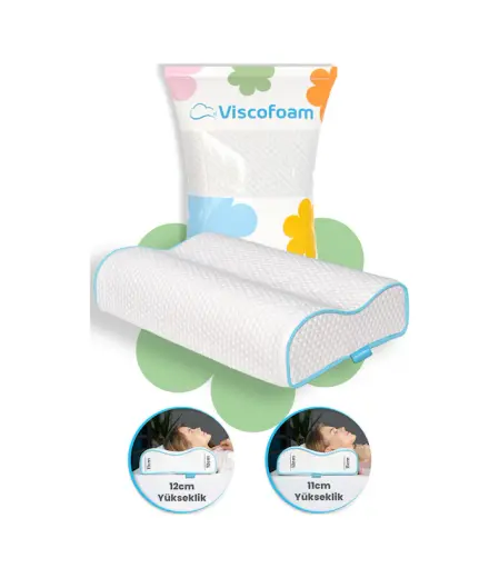 Viscofoam Çift Taraflı Yüksek Boyun Destekli Ortopedik Yastık Visco Yastık - 55x35x12-11cm