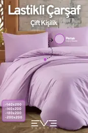 Eve Tekstil Fitted Yüksek Kaliteli Penye Kumaş Çift Kişilik Lastikli Çarşaf Lila 1